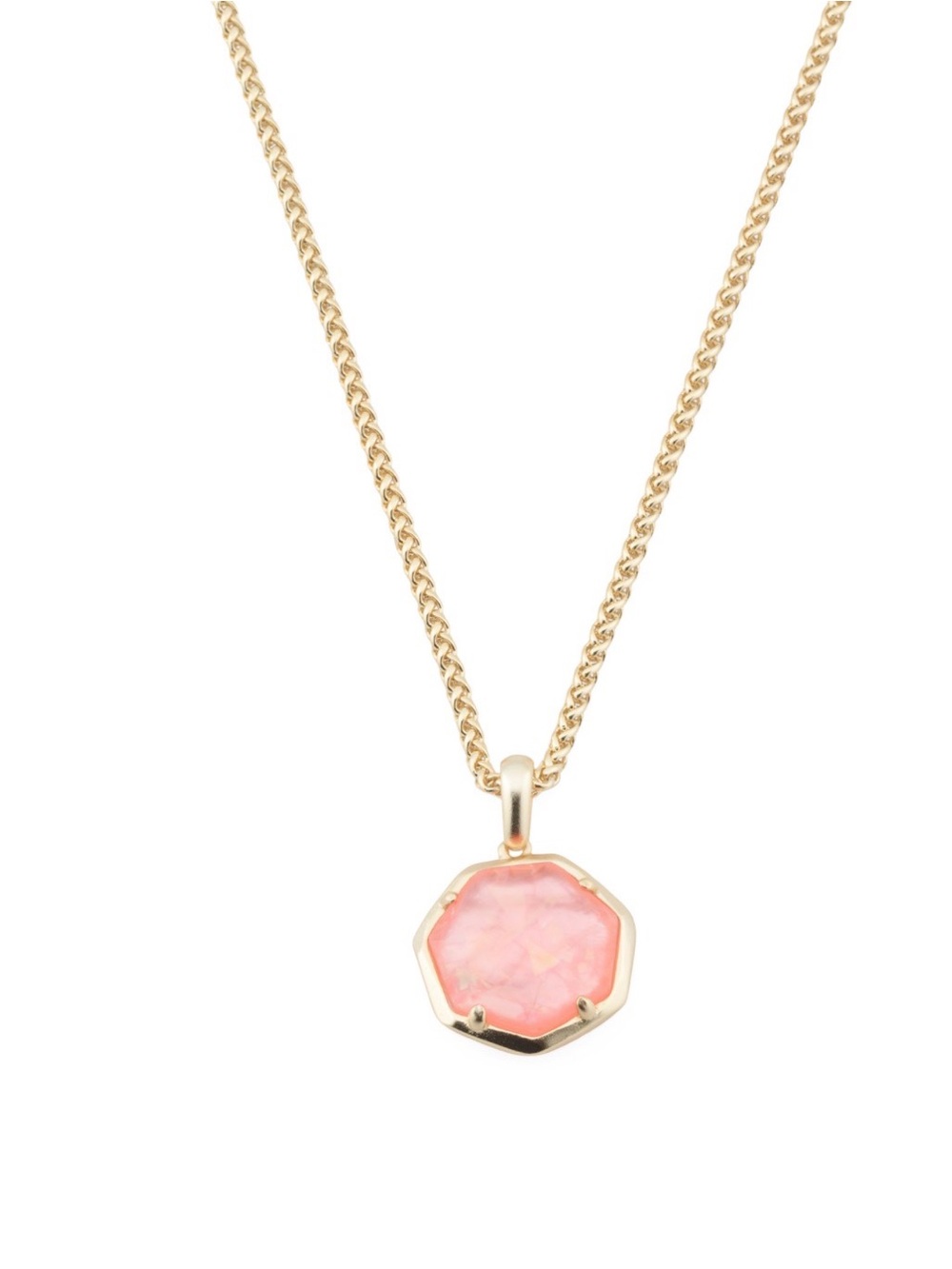 Kendra Scott Gold Necklace with Pink Hexagon Pendant